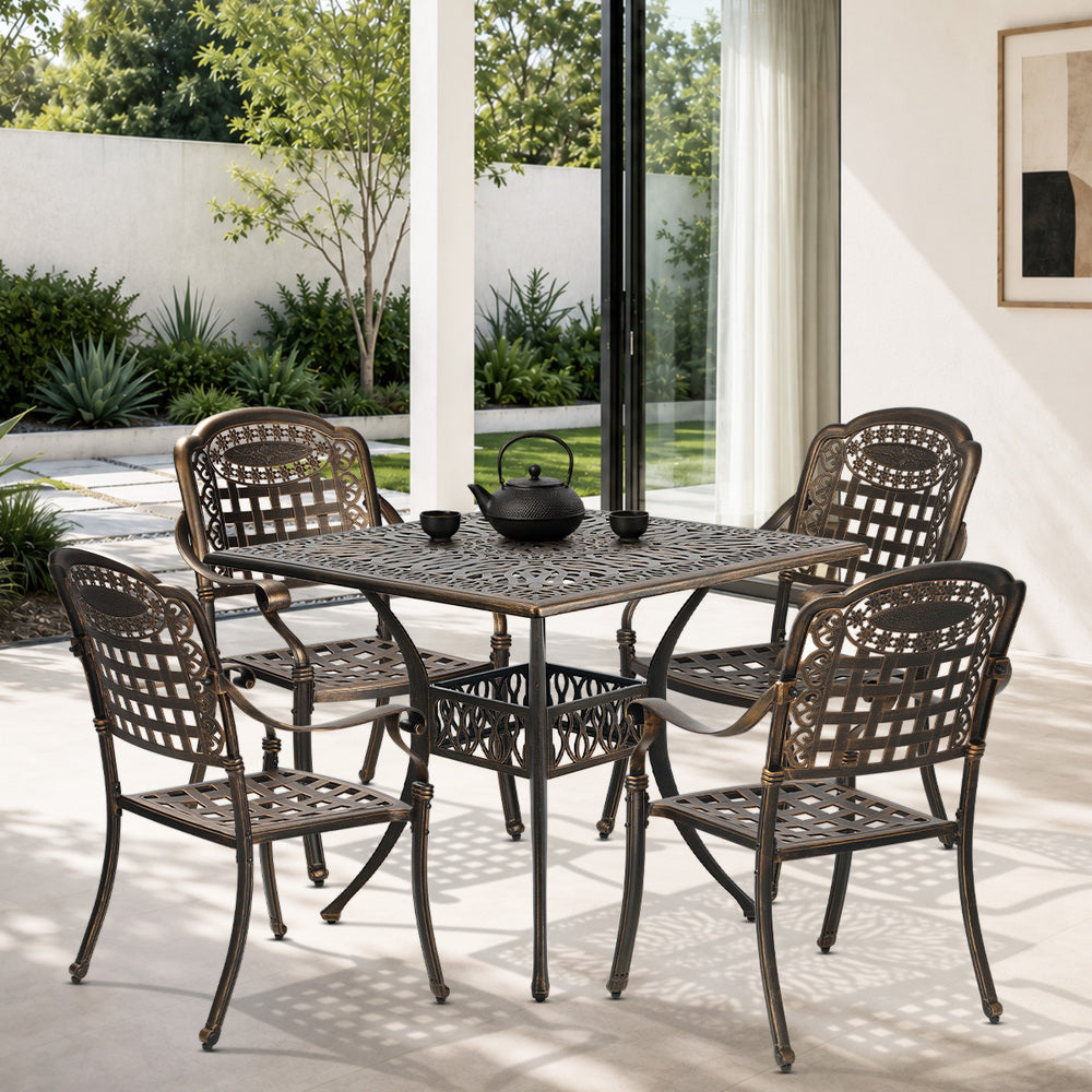Livsip 5 Piece Outdoor Dining Set Cast Aluminium Patio Table 4 Chairs Bronze