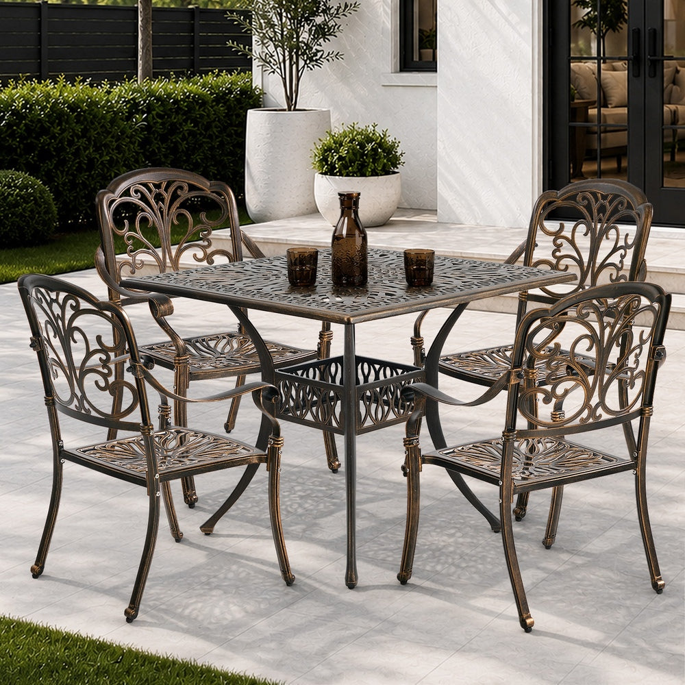 5 Piece Outdoor Dining Table & Chair Set, Cast Aluminium, Patio Combo Set
