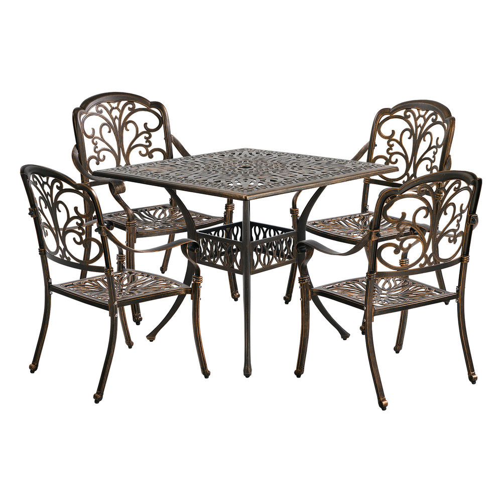 5 Piece Outdoor Dining Table & Chair Set, Cast Aluminium, Patio Combo Set