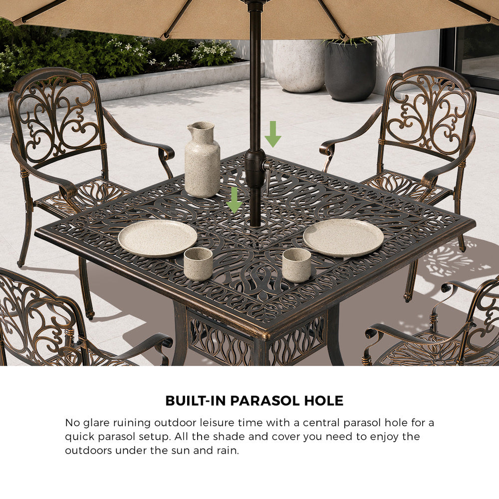5 Piece Outdoor Dining Table & Chair Set, Cast Aluminium, Patio Combo Set