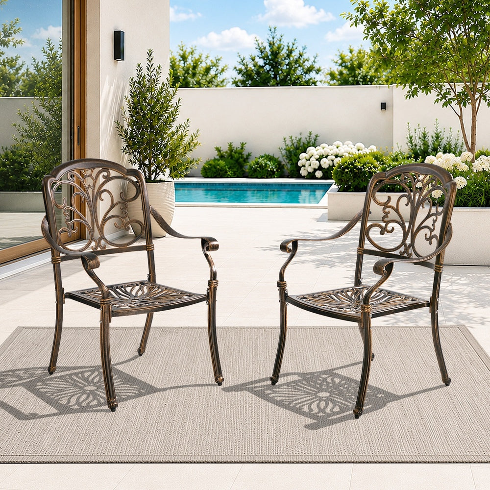2-Piece Outdoor Patio Dining Chairs, Cast Aluminium, Bronze Finish