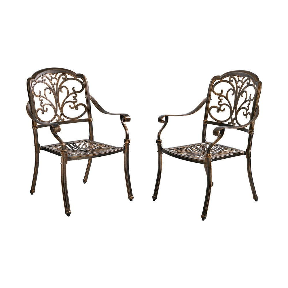 2-Piece Outdoor Patio Dining Chairs, Cast Aluminium, Bronze Finish