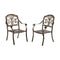2-Piece Outdoor Patio Dining Chairs, Cast Aluminium, Bronze Finish