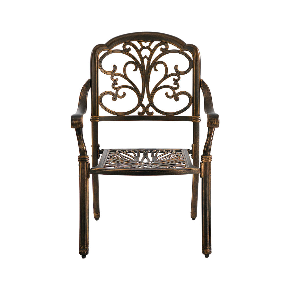 2-Piece Outdoor Patio Dining Chairs, Cast Aluminium, Bronze Finish