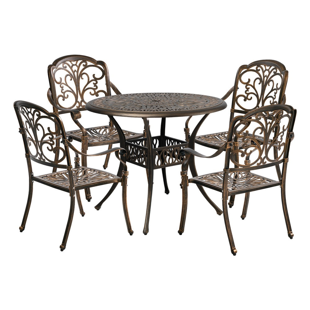 5 Piece Outdoor Dining Set, Patio Bistro Table & Chairs, Cast Aluminium