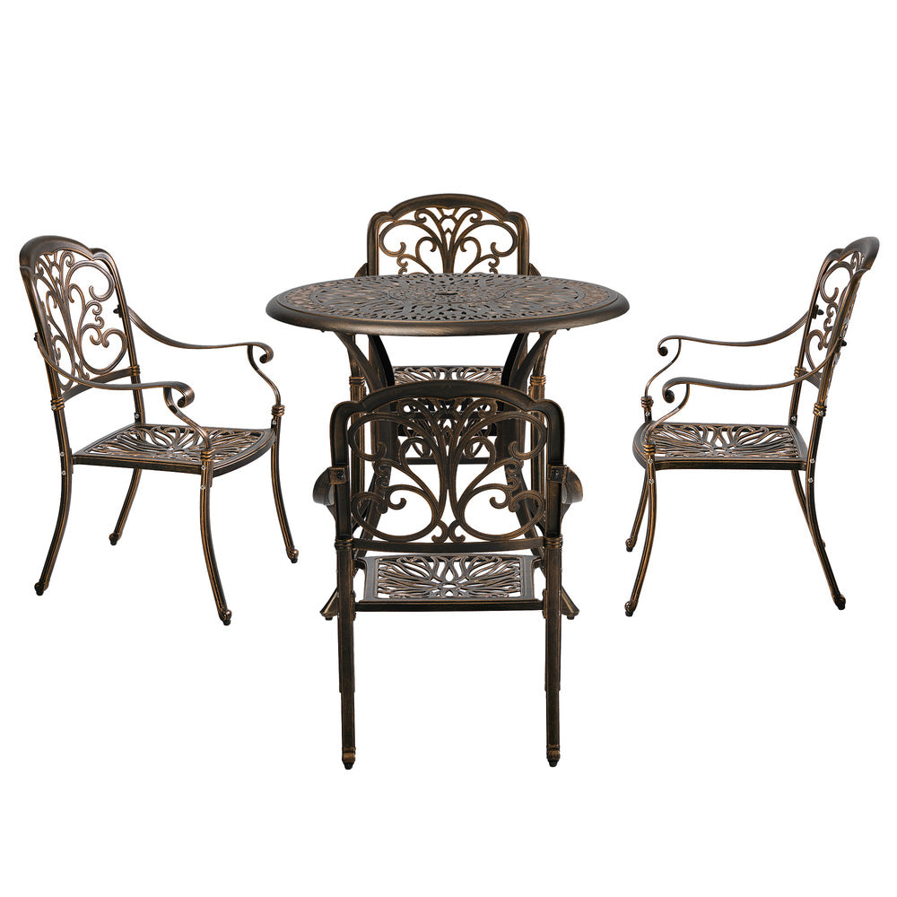 5 Piece Outdoor Dining Set, Patio Bistro Table & Chairs, Cast Aluminium