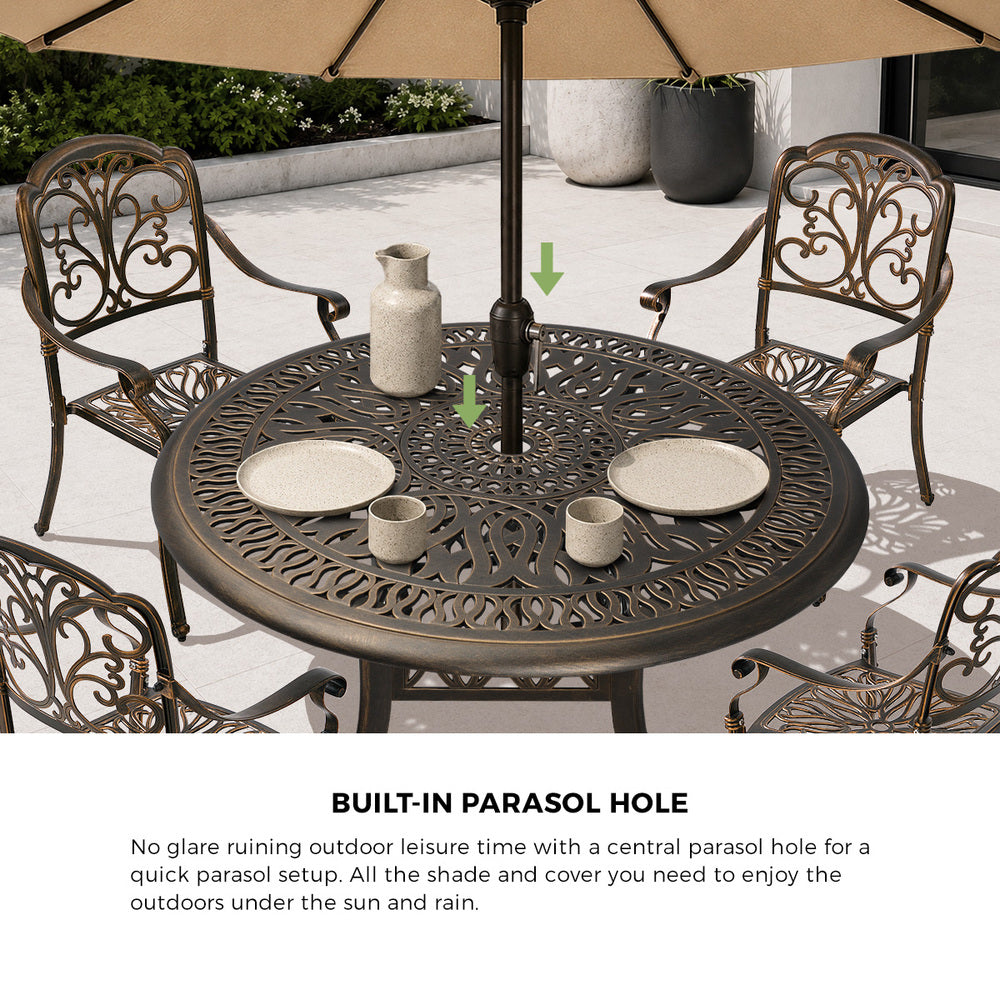 5 Piece Outdoor Dining Set, Patio Bistro Table & Chairs, Cast Aluminium