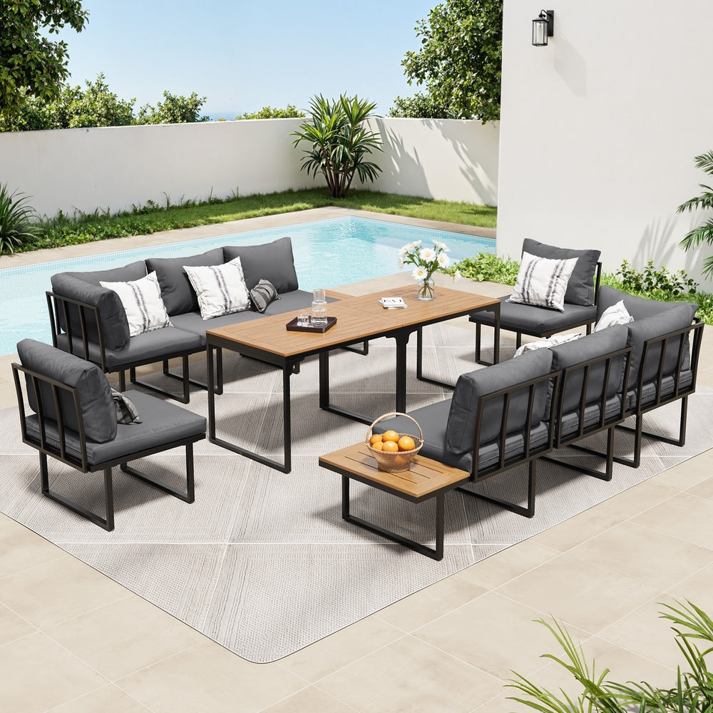 Livsip 8 Seater Outdoor Dining Set Sofa Side Table Furniture Grey