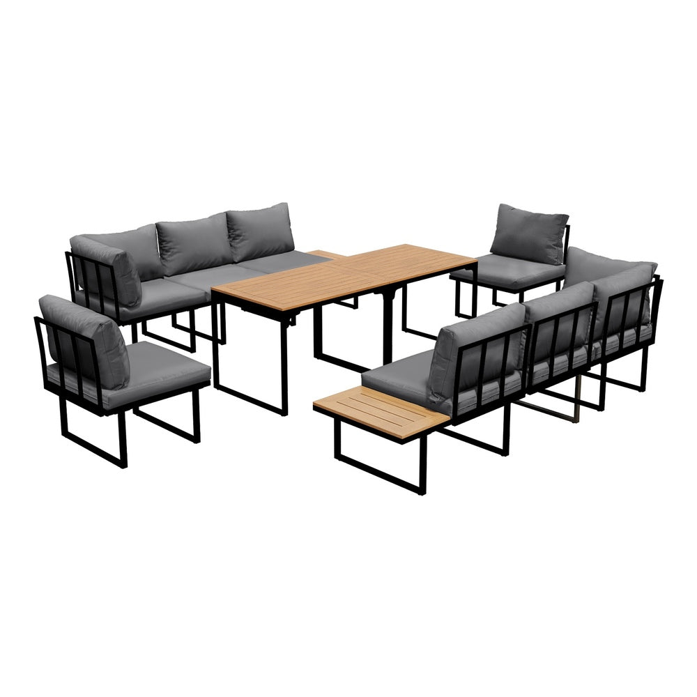 Livsip 8 Seater Outdoor Dining Set Sofa Side Table Furniture Grey