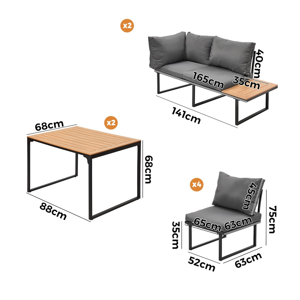 Livsip 8 Seater Outdoor Dining Set Sofa Side Table Furniture Grey