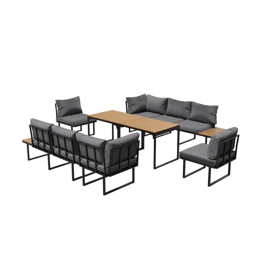 Livsip 8 Seater Outdoor Dining Set Sofa Side Table Furniture Grey