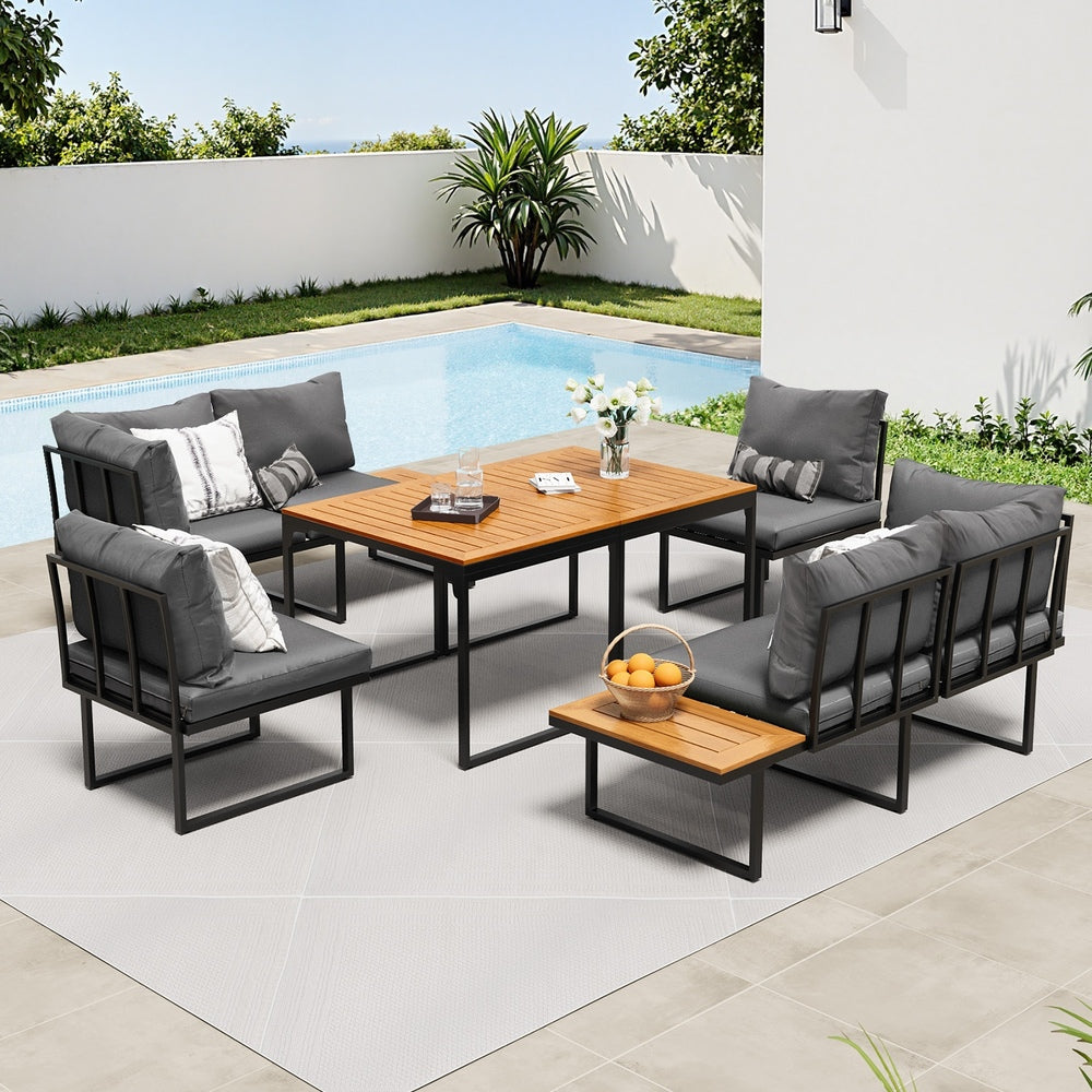 Livsip 6 Seater Outdoor Dining Sofa Lounge 2 Side Table Grey