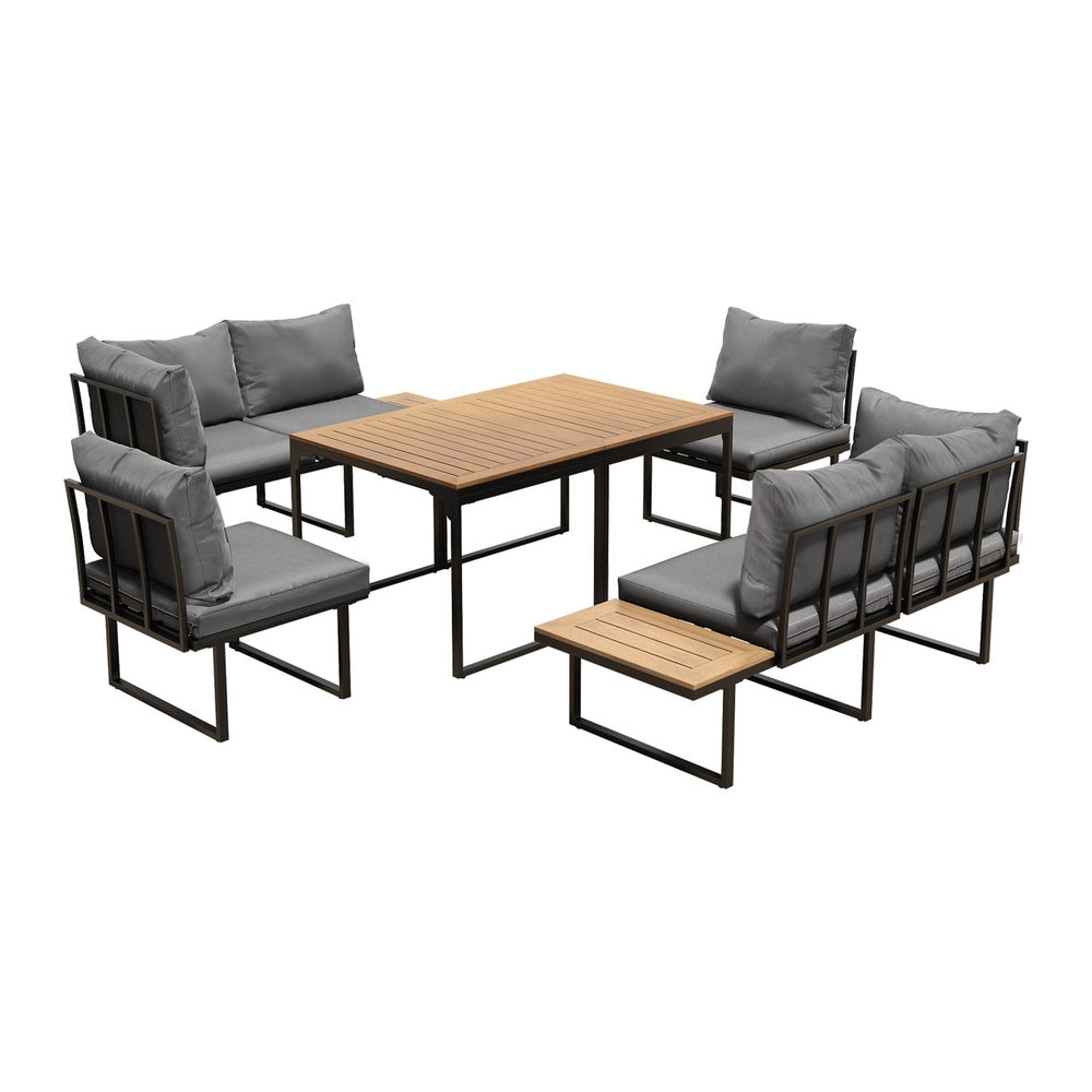 Livsip 6 Seater Outdoor Dining Sofa Lounge 2 Side Table Grey