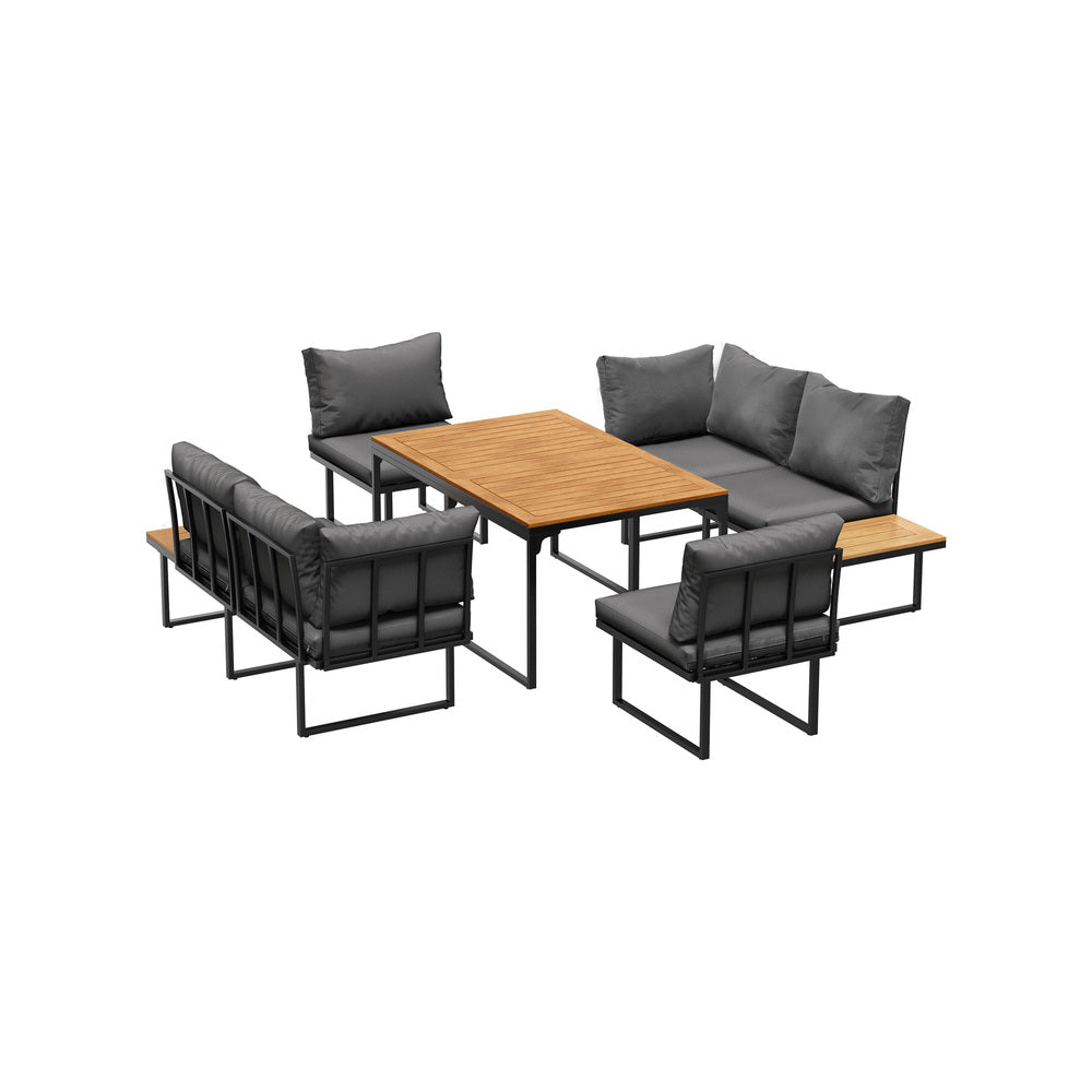 Livsip 6 Seater Outdoor Dining Sofa Lounge 2 Side Table Grey