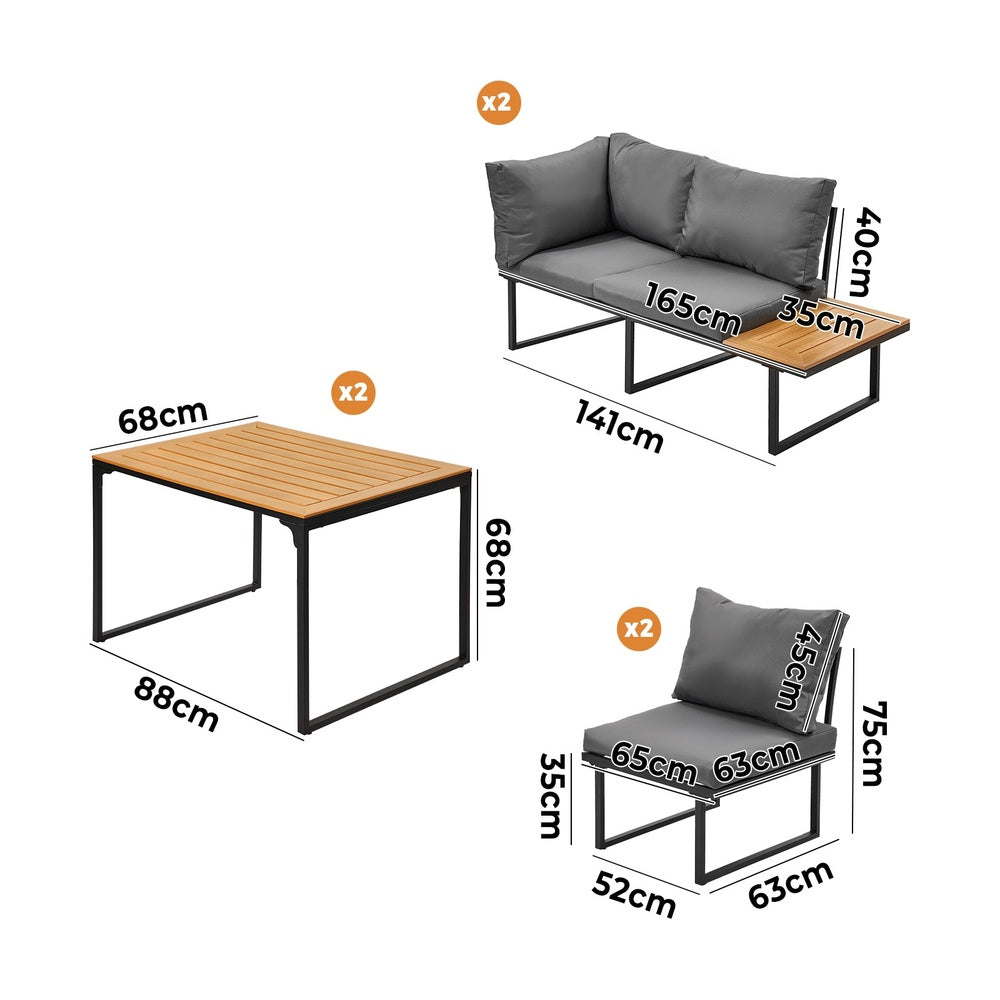 Livsip 6 Seater Outdoor Dining Sofa Lounge 2 Side Table Grey