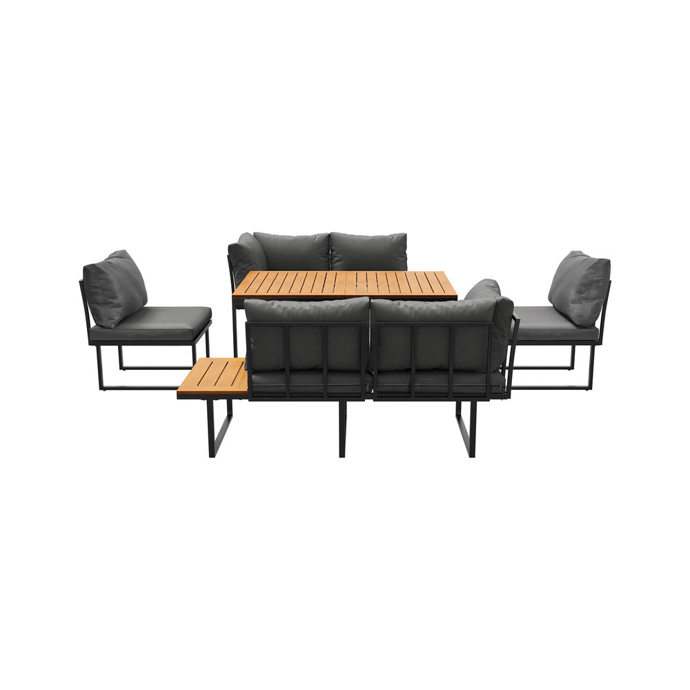 Livsip 6 Seater Outdoor Dining Sofa Lounge 2 Side Table Grey