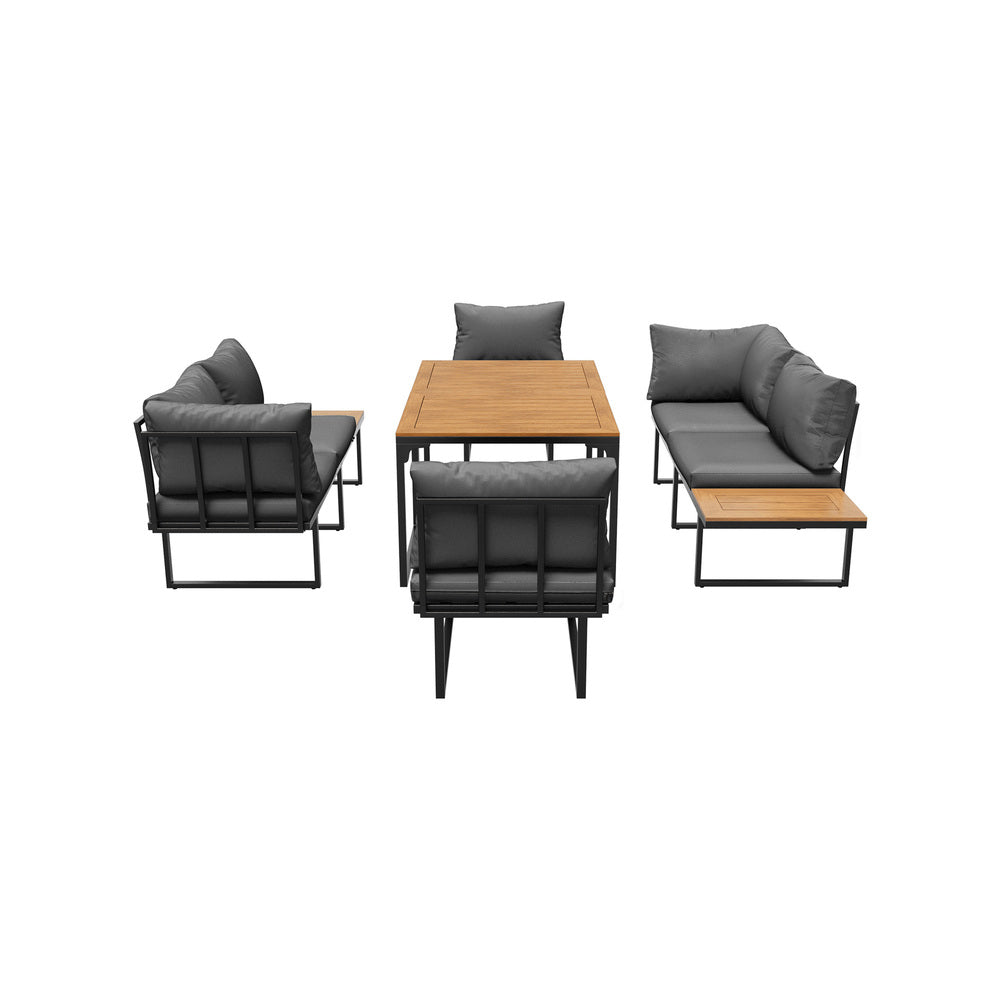 Livsip 6 Seater Outdoor Dining Sofa Lounge 2 Side Table Grey