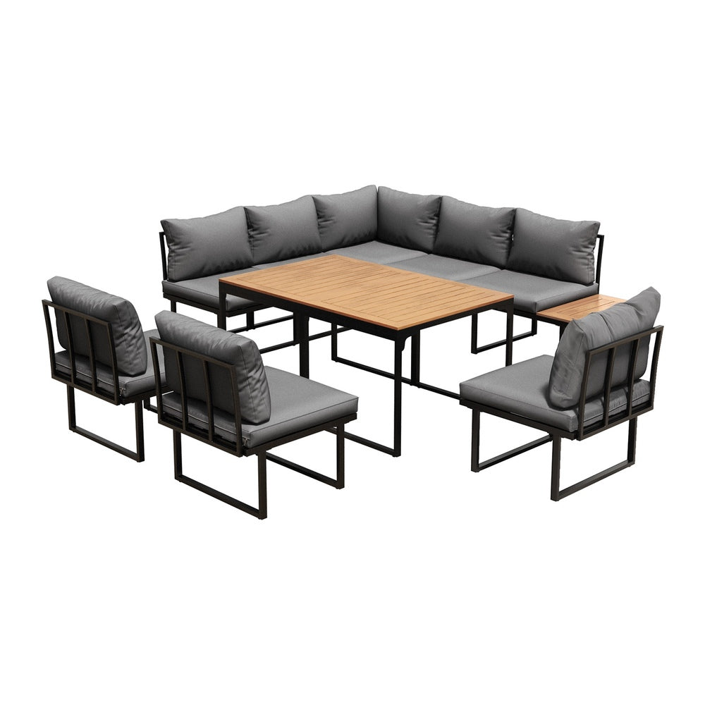 Livsip 8 Seater Outdoor Dining Sofa Set with Side Table Grey