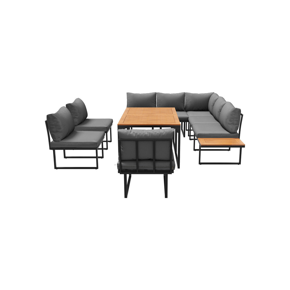 Livsip 8 Seater Outdoor Dining Sofa Set with Side Table Grey