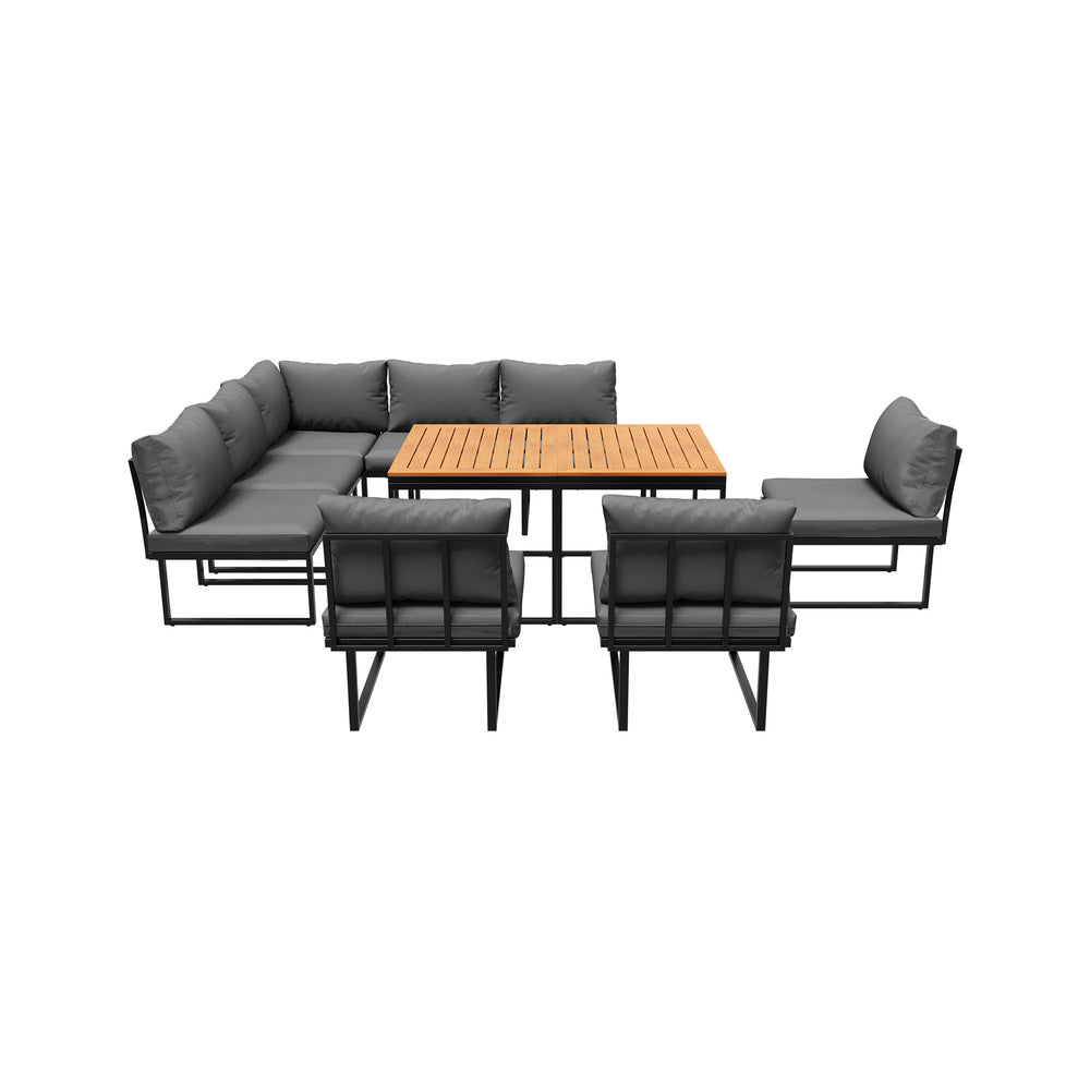 Livsip 8 Seater Outdoor Dining Sofa Set with Side Table Grey