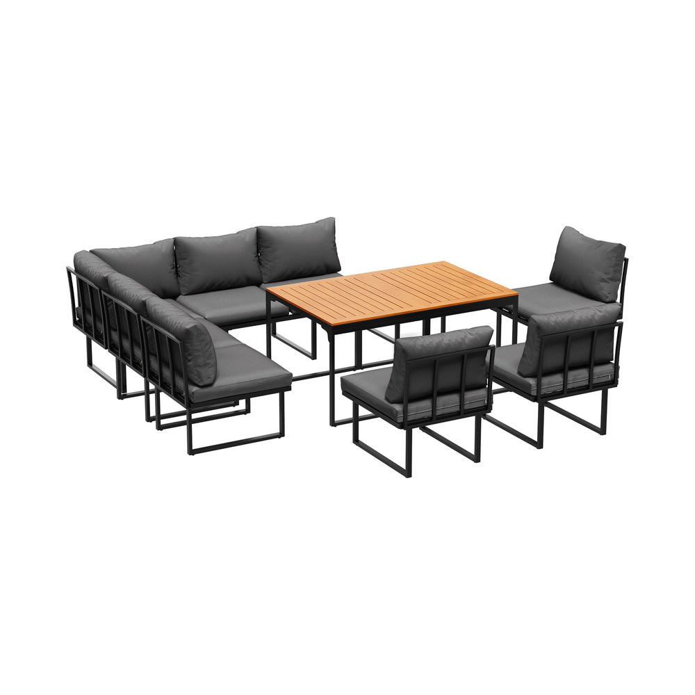 Livsip 8 Seater Outdoor Dining Sofa Set with Side Table Grey