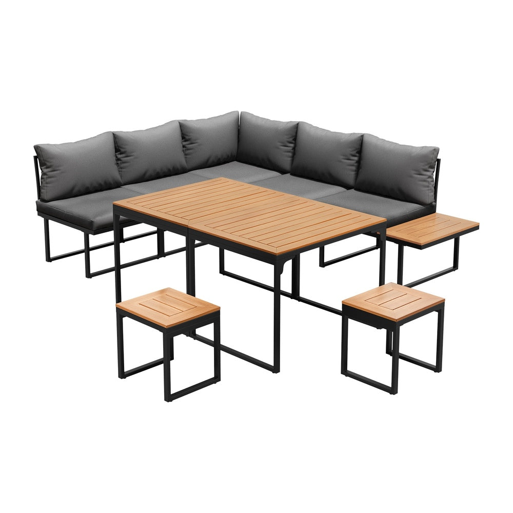 Livsip 7 Seater Outdoor Dining Set Sofa Lounge Patio Table Stool Grey