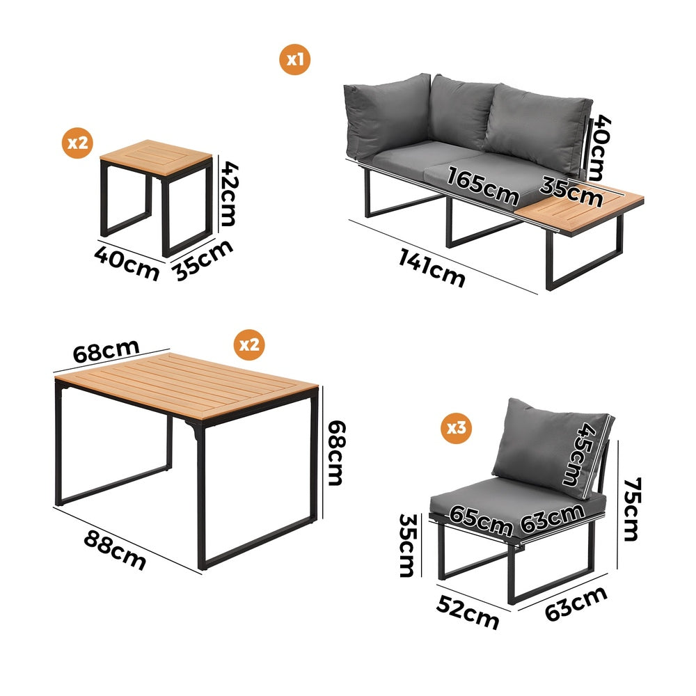 Livsip 7 Seater Outdoor Dining Set Sofa Lounge Patio Table Stool Grey