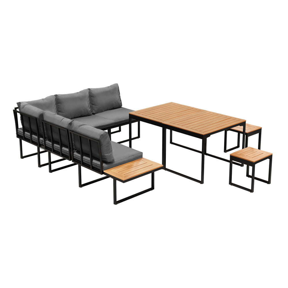 Livsip 7 Seater Outdoor Dining Set Sofa Lounge Patio Table Stool Grey