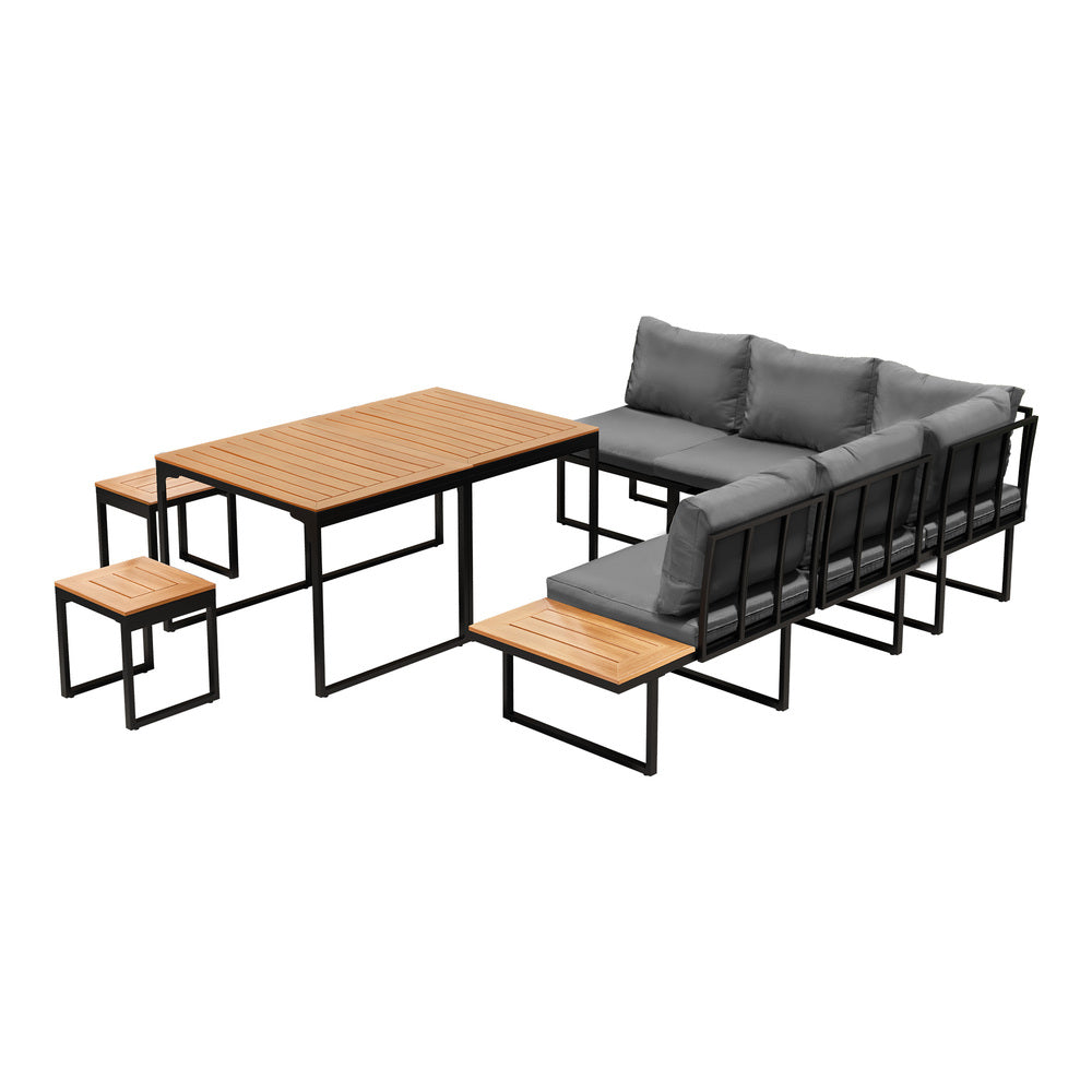 Livsip 7 Seater Outdoor Dining Set Sofa Lounge Patio Table Stool Grey