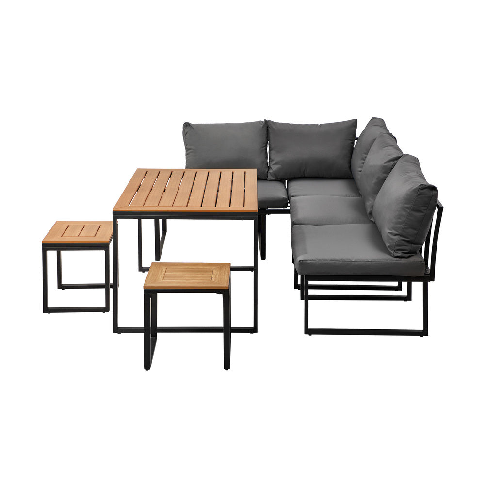 Livsip 6 Seater Outdoor Dining Sofa Set Lounge Furniture Grey