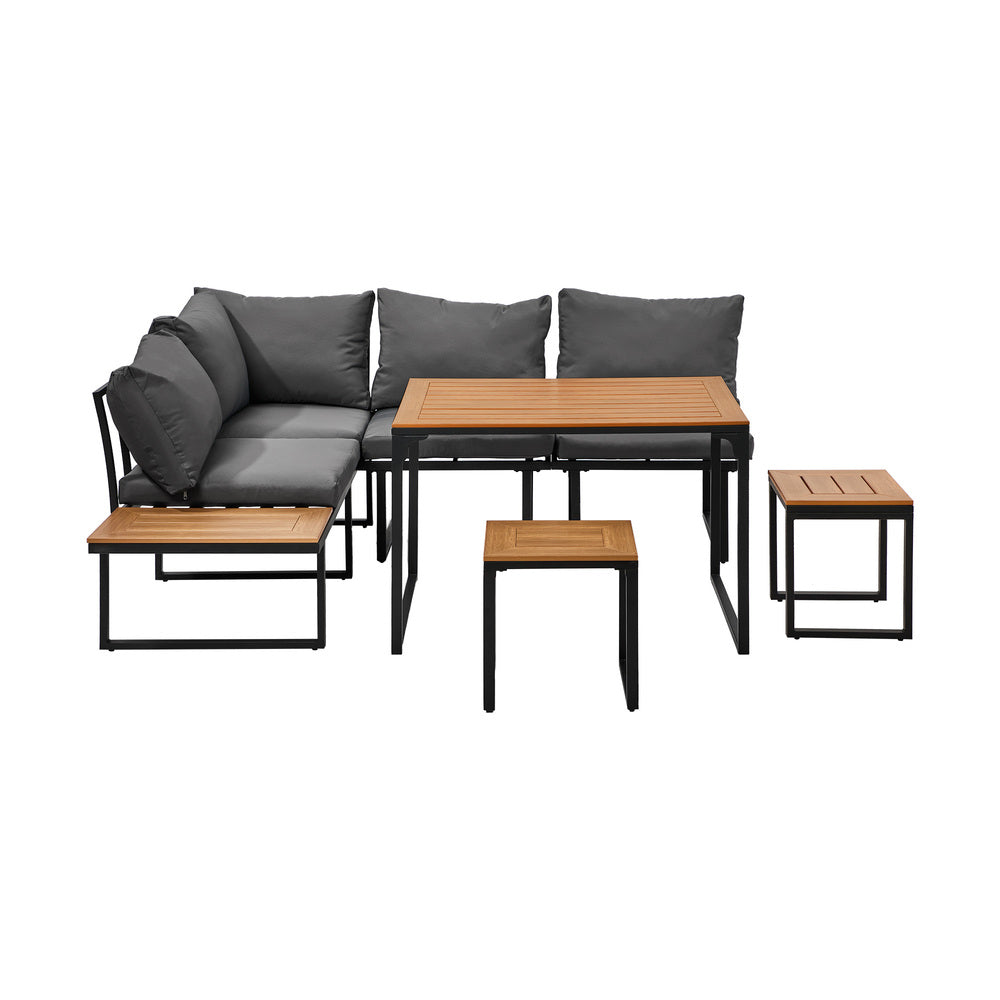 Livsip 6 Seater Outdoor Dining Sofa Set Lounge Furniture Grey