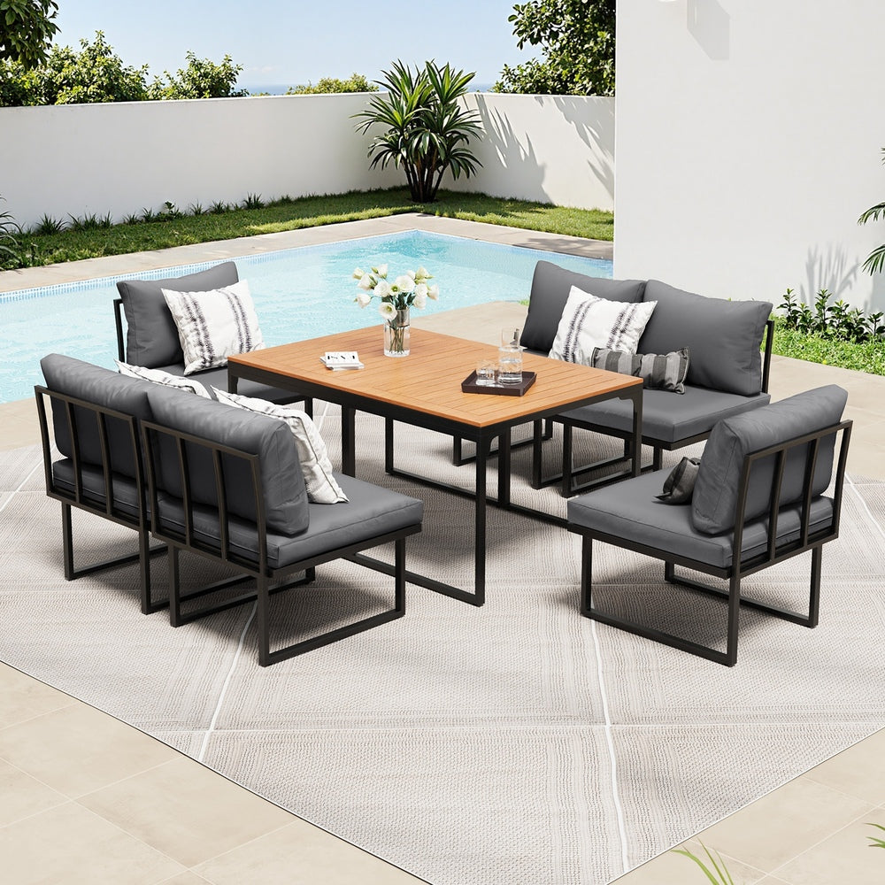 Livsip 6 Seater Outdoor Dining Sofa Set with Cushions Grey