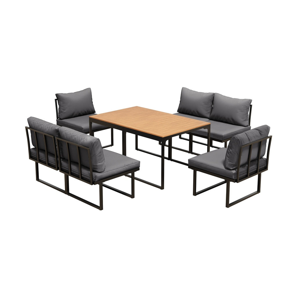 Livsip 6 Seater Outdoor Dining Sofa Set with Cushions Grey