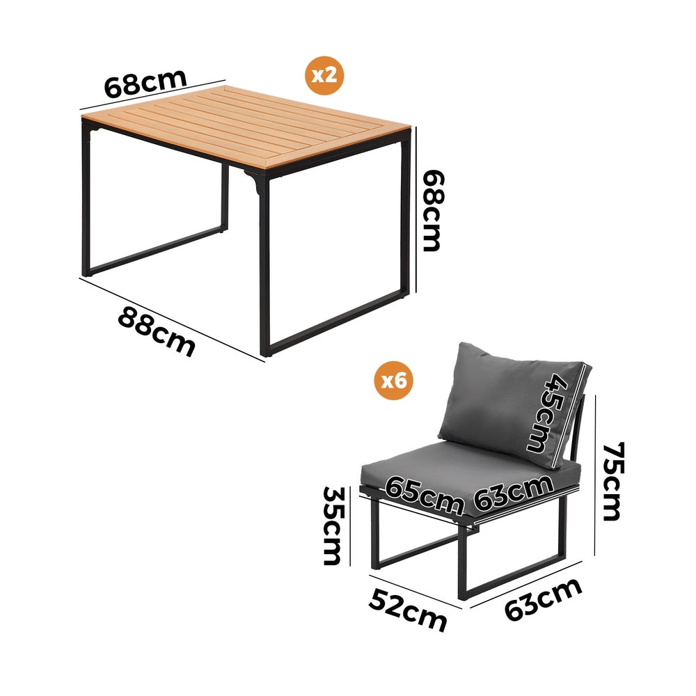 Livsip 6 Seater Outdoor Dining Sofa Set with Cushions Grey
