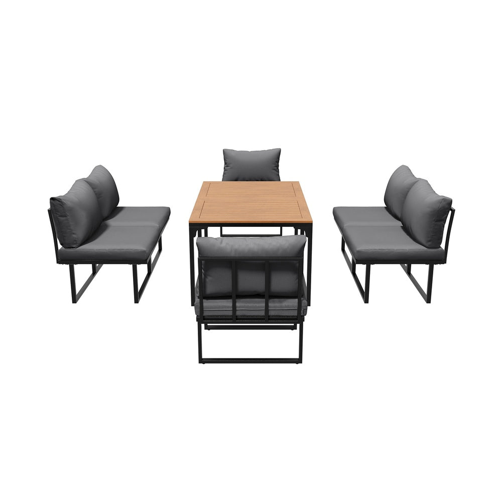 Livsip 6 Seater Outdoor Dining Sofa Set with Cushions Grey