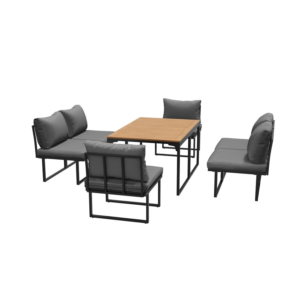 Livsip 6 Seater Outdoor Dining Sofa Set with Cushions Grey