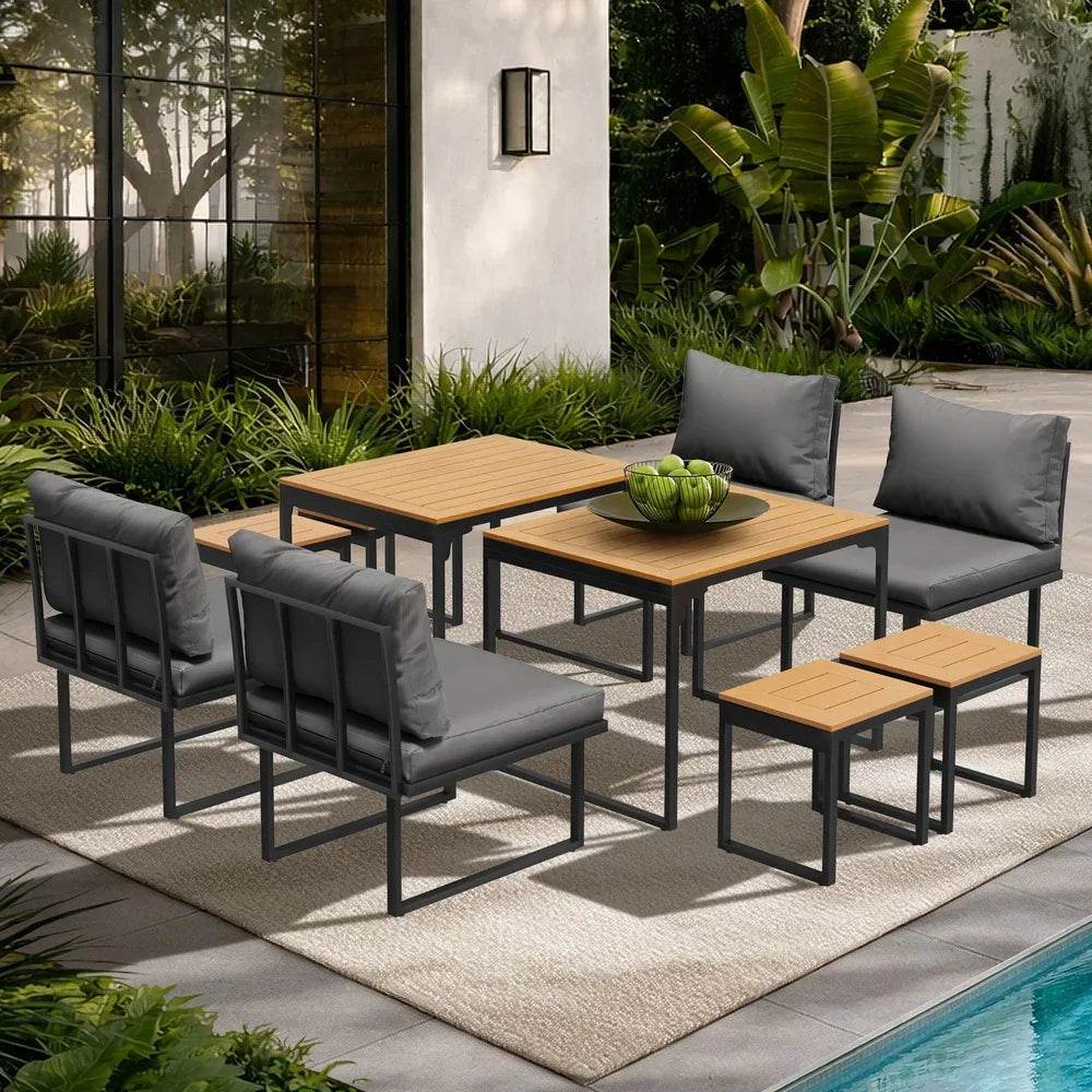8 Seater Outdoor Dining Set Sofa Lounge Patio Ottoman Grey