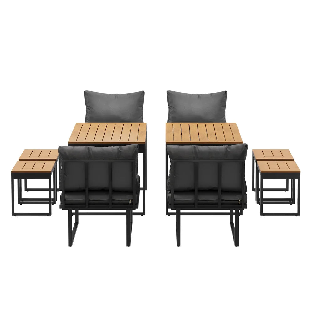 8 Seater Outdoor Dining Set Sofa Lounge Patio Ottoman Grey