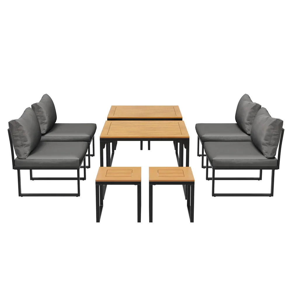 8 Seater Outdoor Dining Set Sofa Lounge Patio Ottoman Grey