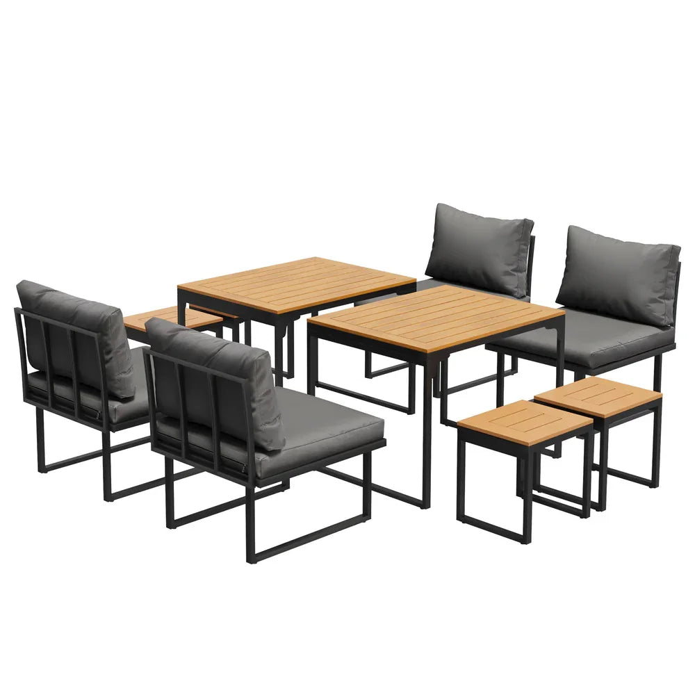 8 Seater Outdoor Dining Set Sofa Lounge Patio Ottoman Grey