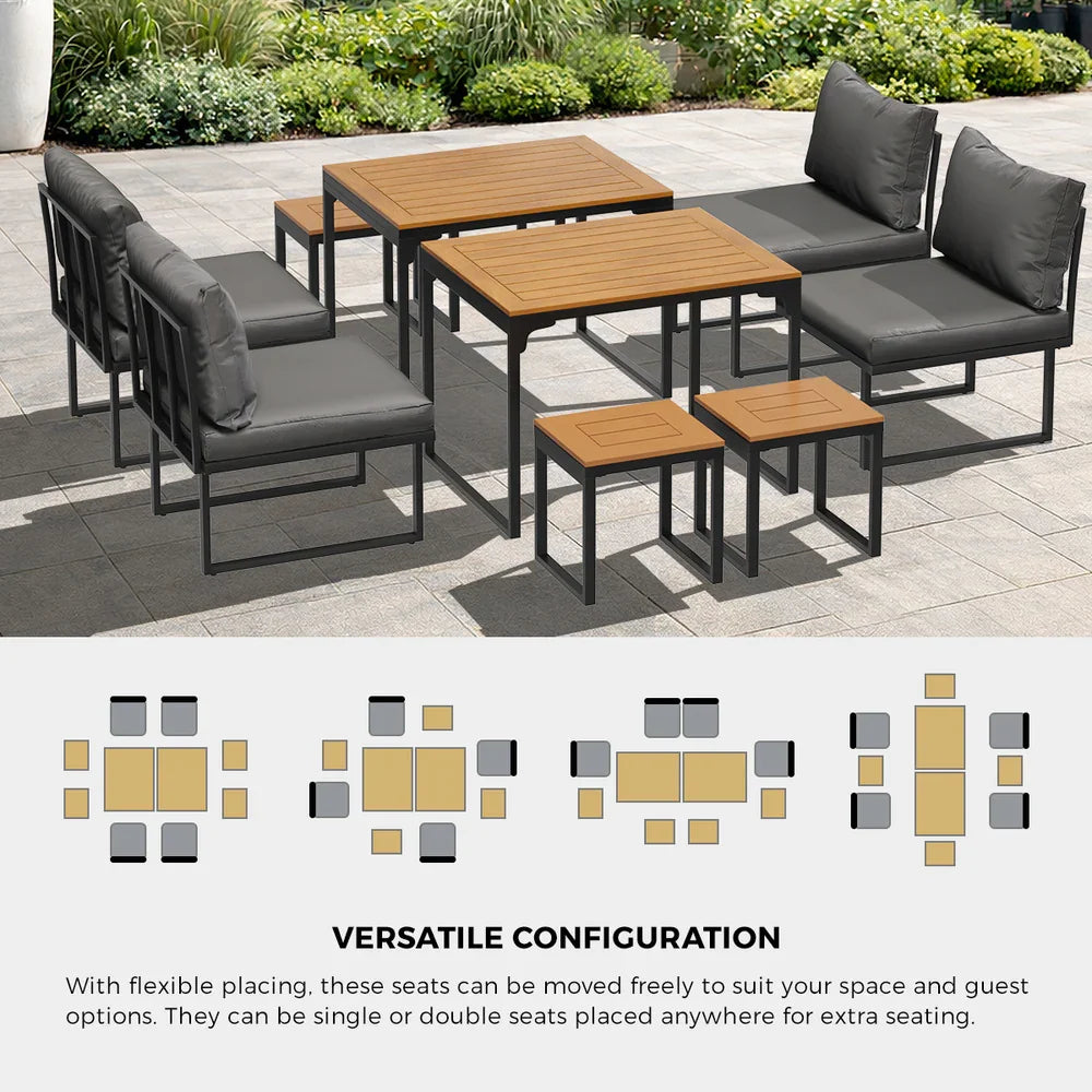 8 Seater Outdoor Dining Set Sofa Lounge Patio Ottoman Grey