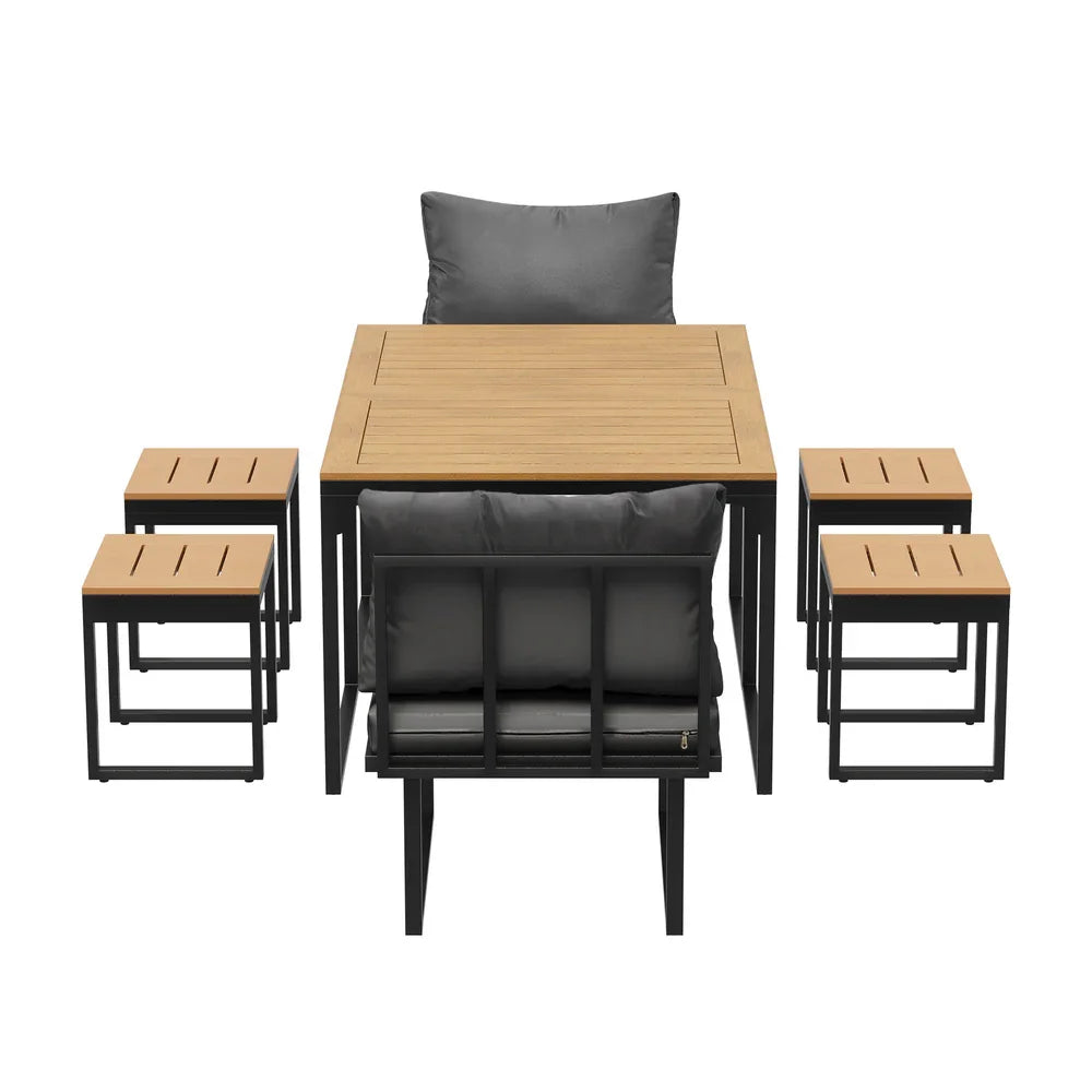 6 Seater Outdoor Dining Set Sofa Lounge Patio Ottoman Grey