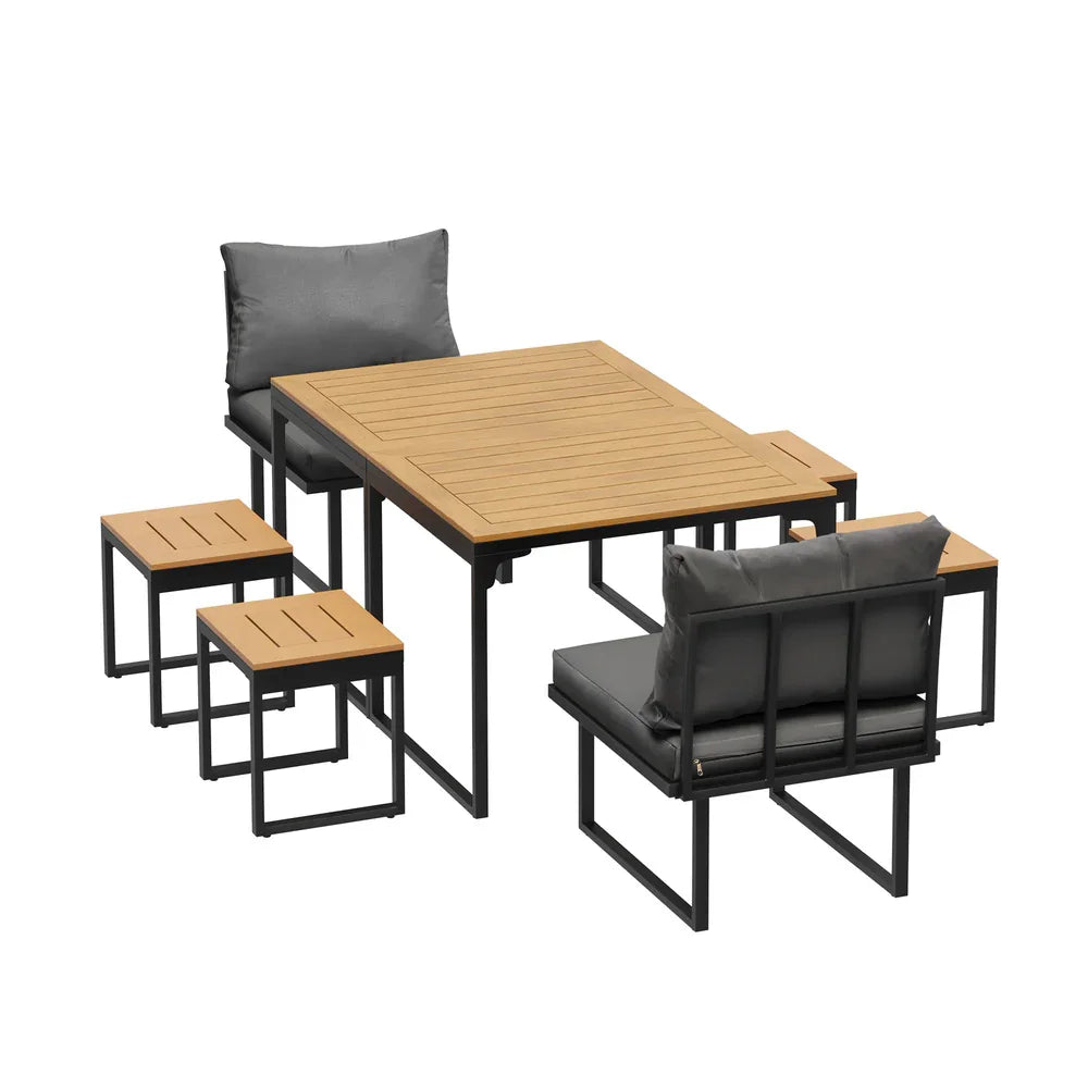 6 Seater Outdoor Dining Set Sofa Lounge Patio Ottoman Grey