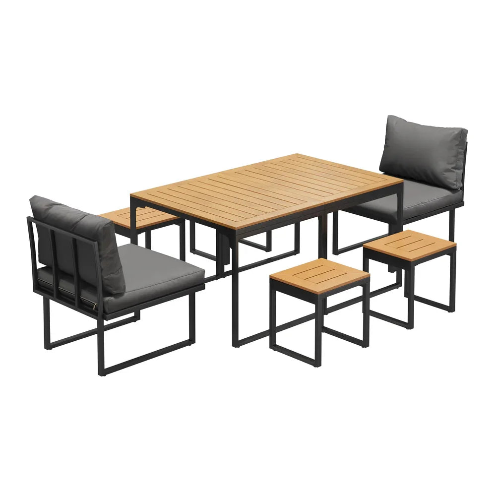6 Seater Outdoor Dining Set Sofa Lounge Patio Ottoman Grey