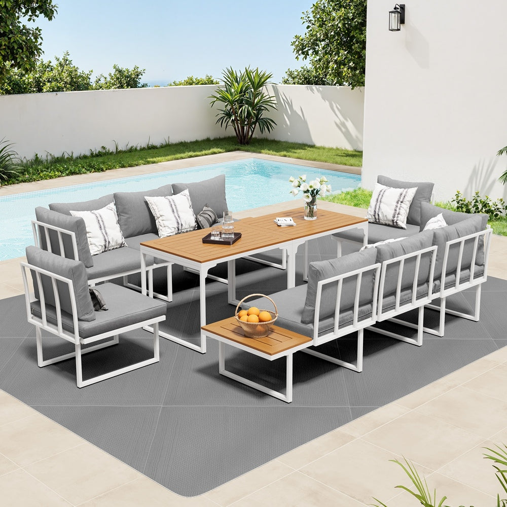 Livsip 8 Seater Outdoor Dining Set Sofa Side Table Furniture White