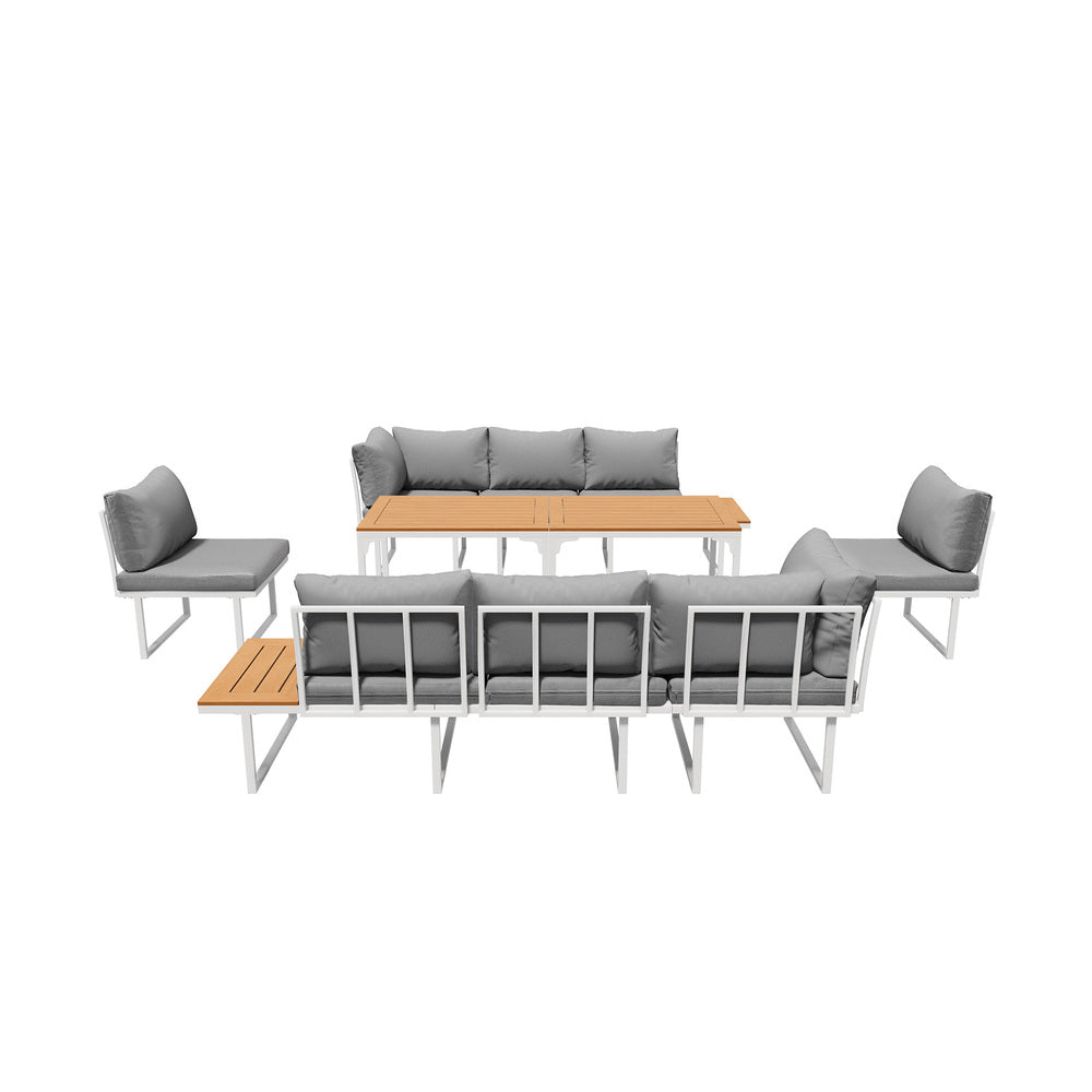 Livsip 8 Seater Outdoor Dining Set Sofa Side Table Furniture White