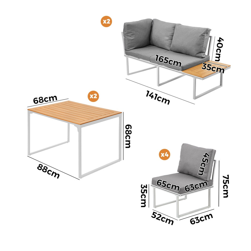 Livsip 8 Seater Outdoor Dining Set Sofa Side Table Furniture White