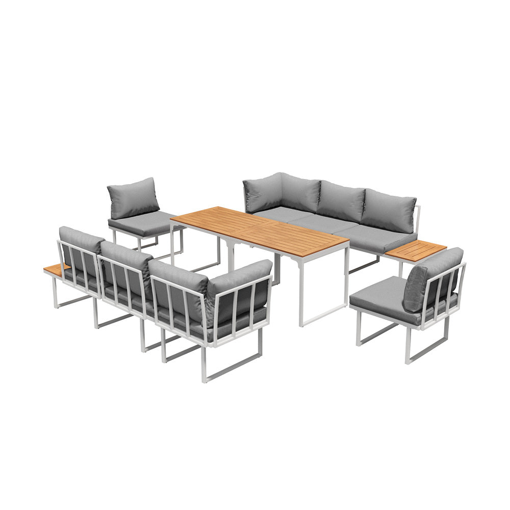 Livsip 8 Seater Outdoor Dining Set Sofa Side Table Furniture White