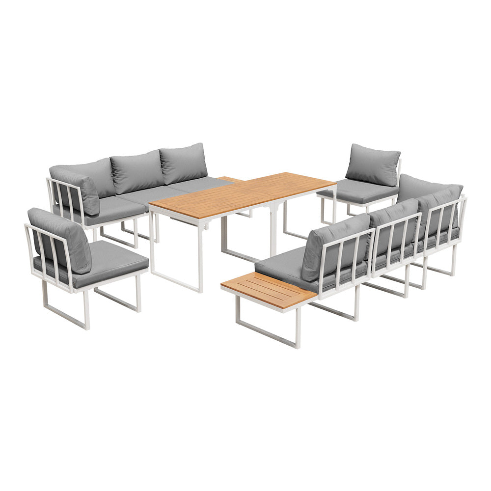 Livsip 8 Seater Outdoor Dining Set Sofa Side Table Furniture White