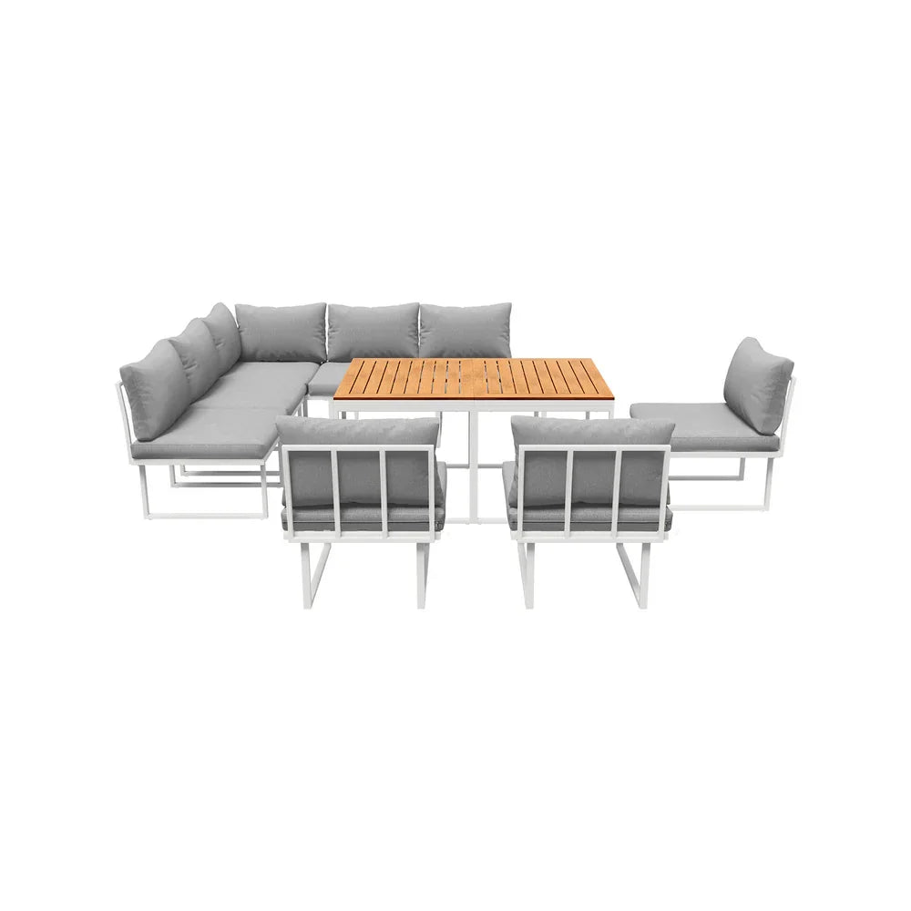 8 Seater Outdoor Dining Sofa Set with Side Table White